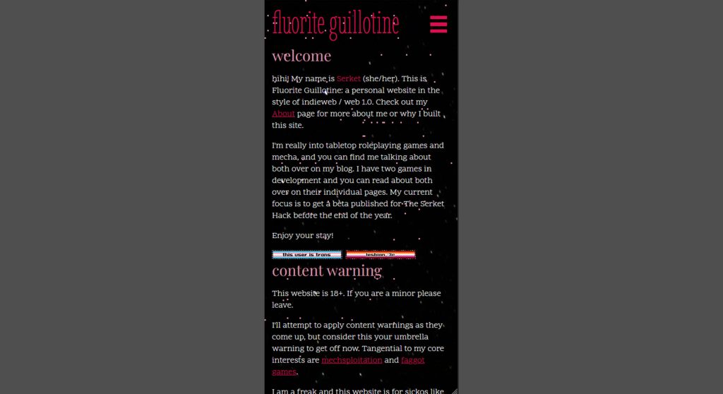 a mobile screenshot of the front page of Fluorite Guillotine